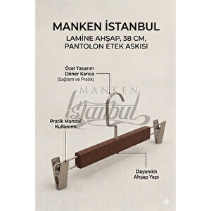 A Kalite 10 Adet Lamine Ceviz Ahşap Mandallı Pantolon Askısı Etek Askısı
