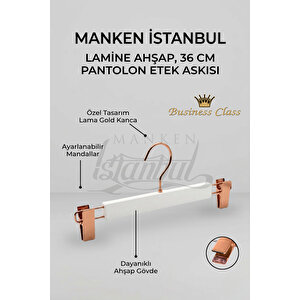 Business Class A Kalite 3 Adet Rose Kanca Lamine Ahşap Mandallı Pantolon Askısı Etek Askısı