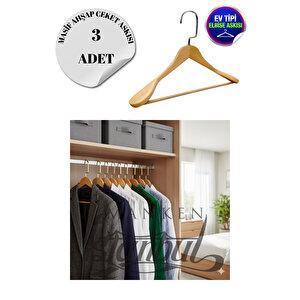3 Adet Ev Tipi Masif Ahşap 44 Cm Gümüş Kanca Ceket Askısı Takım Elbise Askısı Kıyafet Askısı