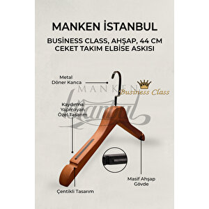 Business Class 5 Adet 44 Cm Siyah İtalyan Kanca Masif Ahşap Takım Elbise Askısı Palto Ceket Askısı
