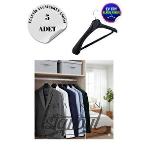 5 Adet Ev Tipi 44 Cm Siyah Plastik Ceket Askısı Takım Elbise Askısı Kıyafet Askısı