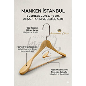 Business Class 10 Adet 44 Cm İtalyan Kanca Masif Ahşap Takım Elbise Askısı Palto Askısı Ceket Askısı