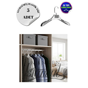 5 Adet Ev Tipi 44 Cm Gümüş Plastik Ceket Askısı Buluz Askısı Elbise Askısı Kıyafet Askısı