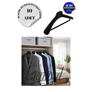 10 Adet Ev Tipi 48 Cm Siyah Plastik Ceket Askısı Takım Elbise Askısı Kıyafet Askısı