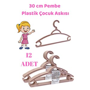 12 Adet Pembe Çocuk Plastik 30 Cm Kıyafet Askısı Elbise Askısı