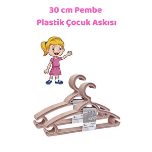 12 Adet Pembe Çocuk Plastik 30 Cm Kıyafet Askısı Elbise Askısı