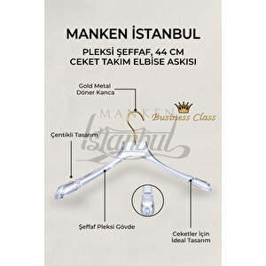 Business Class 15 Adet 44 Cm Pleksi Şeffaf Gold Kanca Erkek Takım Elbise Askısı Palto Ceket Askısı