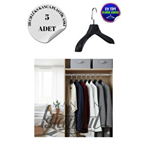 5 Adet Ev Tipi 38 Cm Soft Siyah Plastik Ceket Askısı Buluz Askısı Elbise Askısı Kıyafet Askısı