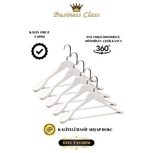 Business Class 5 Adet 44 Cm İtalyan Kanca Masif Ahşap Takım Elbise Askısı Palto Askısı Ceket Askısı