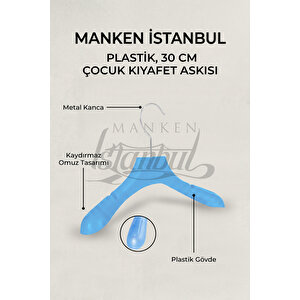 Mavi Plastik 30 Cm Çocuk Askısı Çocuk Elbise Askısı Çocuk Kıyafet Askısı