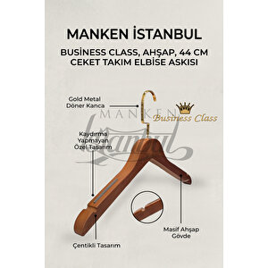 Business Class 15 Adet 44 Cm Gold İtalyan Kanca Masif Ahşap Takım Elbise Askısı Palto Ceket Askısı