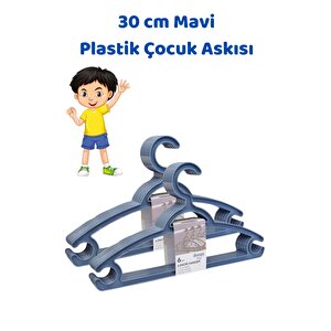 6 Adet Mavi Çocuk Plastik 30 Cm Kıyafet Askısı Elbise Askısı