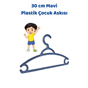 6 Adet Mavi Çocuk Plastik 30 Cm Kıyafet Askısı Elbise Askısı