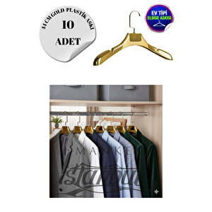 10 Adet Ev Tipi 44 Cm Gold Plastik Ceket Askısı Buluz Askısı Elbise Askısı Kıyafet Askısı
