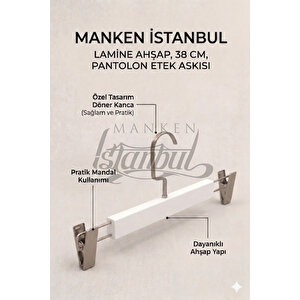 A Kalite 10 Adet Lamine Beyaz Ahşap Mandallı Pantolon Askısı Etek Askısı