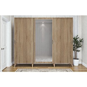 Petek Tamamı Mdf Sürgülü Portmanto Vestiyer Ayakkabılık Meşe 180 Cm - Montaj Dahil