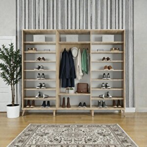 Petek Tamamı Mdf Sürgülü Portmanto Vestiyer Ayakkabılık Meşe 180 Cm - Montaj Dahil