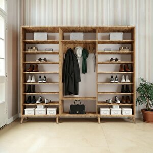 Petek Tamamı Mdf Sürgülü Portmanto Vestiyer Ayakkabılık Çam 180 Cm - Montaj Dahil