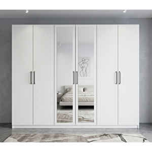 Zeplin Tamamı Mdf 6 Kapaklı Dolap Gardırop Beyaz 180 Cm - Montaj Dahil