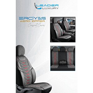 Renault Clio 3 Station Wagon Lüx Deri Detaylı Keten Oto Koltuk Kılıfı Ön Arka Takım Erciyes Serisi Siyah Siyah