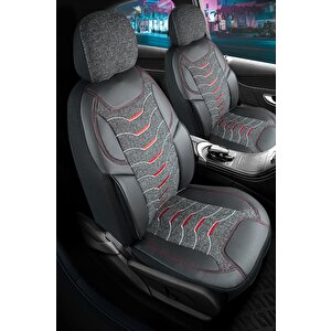 Chevrolet Evanda Lüx Deri Detaylı Keten Oto Koltuk Kılıfı Ön Arka Takım Erciyes Serisi Siyah Siyah