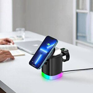 Bagajon 3'ü 1 Arada Magsafe Kablosuz Şarj Standı 15w Rgb Işıklı Telefon, Apple Watch Ve Kulaklık Şarj İstasyonu