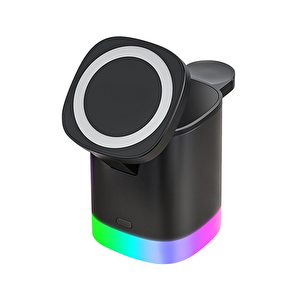 Bagajon 3'ü 1 Arada Magsafe Kablosuz Şarj Standı 15w Rgb Işıklı Telefon, Apple Watch Ve Kulaklık Şarj İstasyonu
