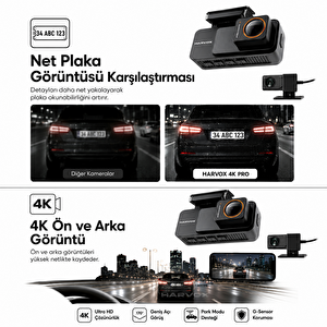 Bagajon 4k Pro Ultra Hd Wifi Gps Adas Araç İçi Kamera | Yapay Zeka, Gece Görüşü, G-sensör, 24 Saat Park Modu, Ön + Arka Kamera