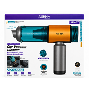 Auhma Ahv-27 22.000pa Kablosuz Araç İçi El Süpürgesi 220w Güçlü Motor 9.000mah Şarjlı Hava Üfleyici Araç & Ev Temizlik Süpürgesi