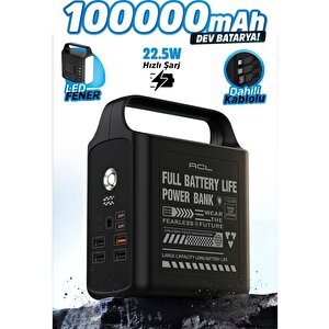 Pw-155 100.000mah Taşınabilir Enerji İstasyonu Powerbank 22.5w Hızlı Şarj Dahili Lightning Type-c Kablolu 4 Usb Dijital Ekranlı Led Kamp Feneri