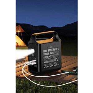 Pw-155 100.000mah Taşınabilir Enerji İstasyonu Powerbank 22.5w Hızlı Şarj Dahili Lightning Type-c Kablolu 4 Usb Dijital Ekranlı Led Kamp Feneri