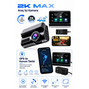 Bagajon 2k Max Araç İçi Kamera 4g Çift Kameralı Wifi Gps Uzaktan Canlı İzleme Gece Görüşlü G-sensör 24 Saat Park Modu