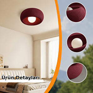 Beton Dokulu Bordo Plafonyer Avize E27 Duylu Tavana Sıfır Modern Tavan Lambası Bordo