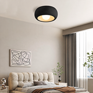 Beton Dokulu Siyah Plafonyer Avize E27 Duylu Tavana Sıfır Modern Tavan Lambası Siyah