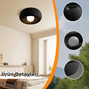 Beton Dokulu Siyah Plafonyer Avize E27 Duylu Tavana Sıfır Modern Tavan Lambası Siyah