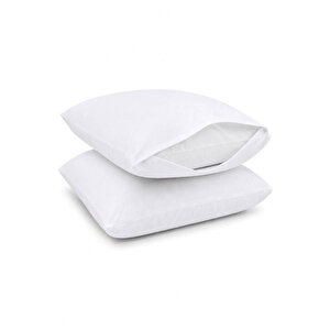 2 Li Sıvı Geçirmez Yastık Alezi Pamuklu Kapaklı 50x70+20 Cm