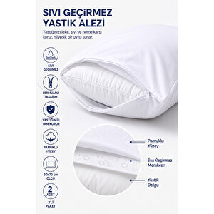 Sıvı Geçirmez Yastık Alezi 2'li 50x70 Cm Pamuklu Fermuarlı Puresleep