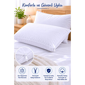 Sıvı Geçirmez Yastık Alezi 2'li 50x70 Cm Pamuklu Fermuarlı Puresleep