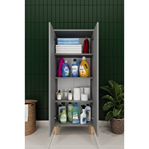 Modern 2 Kapaklı Çok Amaçlı Mutfak Banyo Dolabı %100 Mdf Erzak Kiler Dolabı Fd02 Kül Gri