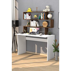Kaya Kitaplıklı Çalışma Masası Beyaz Ceviz Beyaz 08