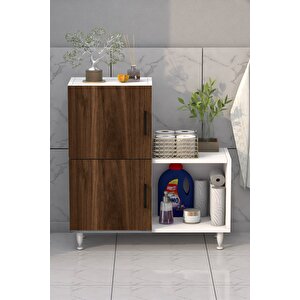 2 Kapaklı L Çok Amaçlı Banyo Dolabı Ceviz Beyaz 2