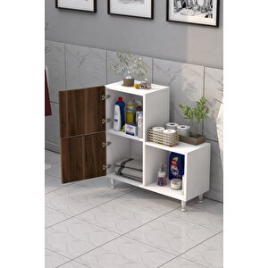 2 Kapaklı L Çok Amaçlı Banyo Dolabı Ceviz Beyaz 2