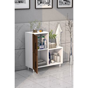2 Kapaklı L Çok Amaçlı Banyo Dolabı Ceviz Beyaz 2