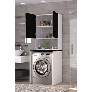 Üst Dolaplı Çok Amaçlı Çamaşır Makinesi Dolabı Siyah Siyah
