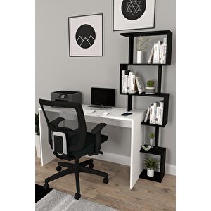 Pratik Kitaplıklı Çalışma Masası Beyaz Siyah 120x50 Beyaz Siyah Beyaz