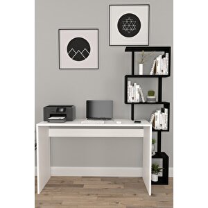 Pratik Kitaplıklı Çalışma Masası Beyaz Siyah 120x50 Beyaz Siyah Beyaz