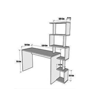 Pratik Kitaplıklı Çalışma Masası Beyaz Siyah 120x50 Beyaz Siyah Beyaz