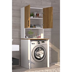 Üst Dolaplı Çok Amaçlı Çamaşır Makinesi Dolabı Meşe Meşe