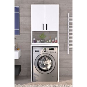 Üst Dolaplı Çok Amaçlı Çamaşır Makinesi Banyo Dolabı Beyaz Beyaz