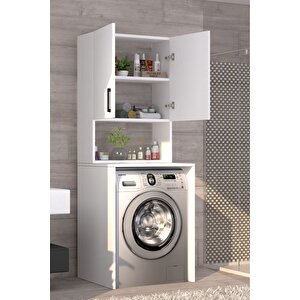 Üst Dolaplı Çok Amaçlı Çamaşır Makinesi Banyo Dolabı Beyaz Beyaz